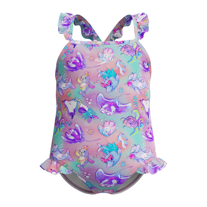 Speedo girl's digital frill thinstrap swimsuit-null
