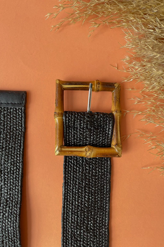 Bamboo buckle straw belt black image number null