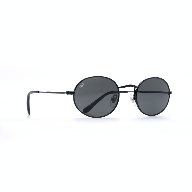 OJO trend sunglasses oval black frame and temples and grey black lenses rx-null