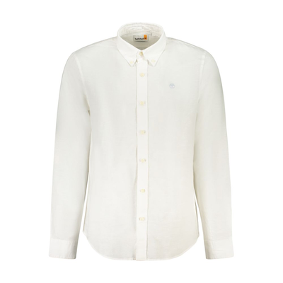 White linen men's shirt, White, medium