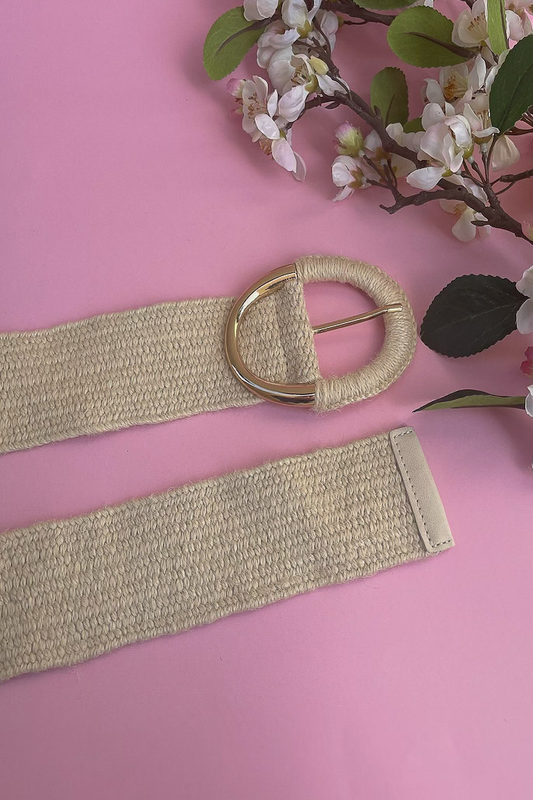 Oval buckle straw belt beige-null