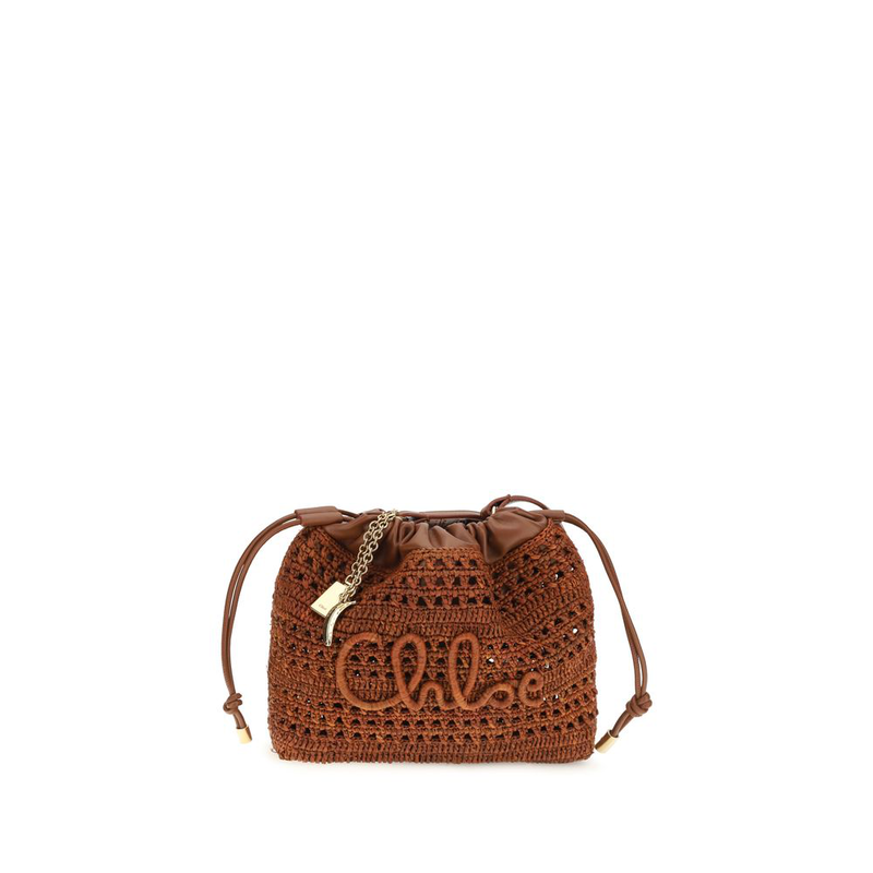 Brown raffia shoulder bag-null