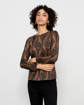 Blouse knitted printed, Camel Motiva, medium