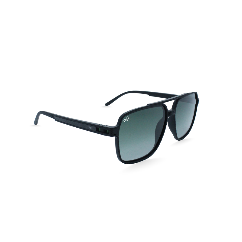 OJO sunglasses man square black frame and temples with carbon fiber with polarised gradient green le image number null
