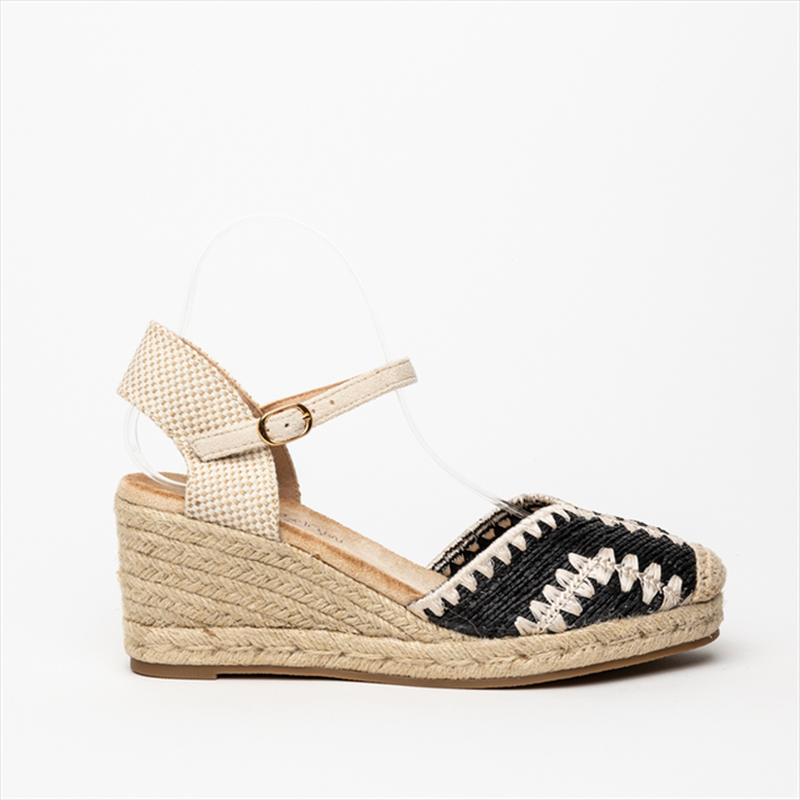 Miss belgini braided crochet espadrille medium wedge heels with ankle strap-null