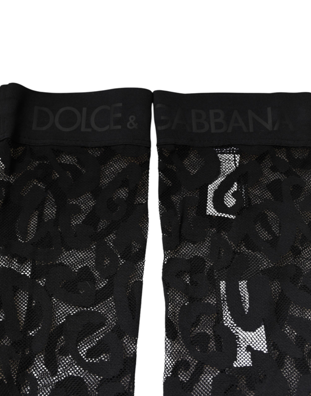 Black floral lace cotton stretch stockings socks-null