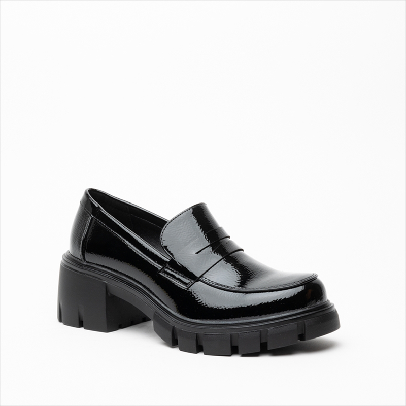 Miss belgini black vinyl loafers image number null