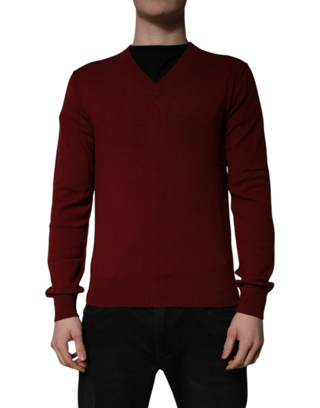 Maroon cashmere v-neck men pullover sweater-null