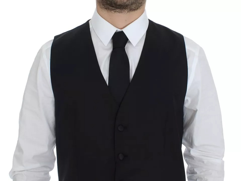 Black wool silk dress gilet jacket vest-null