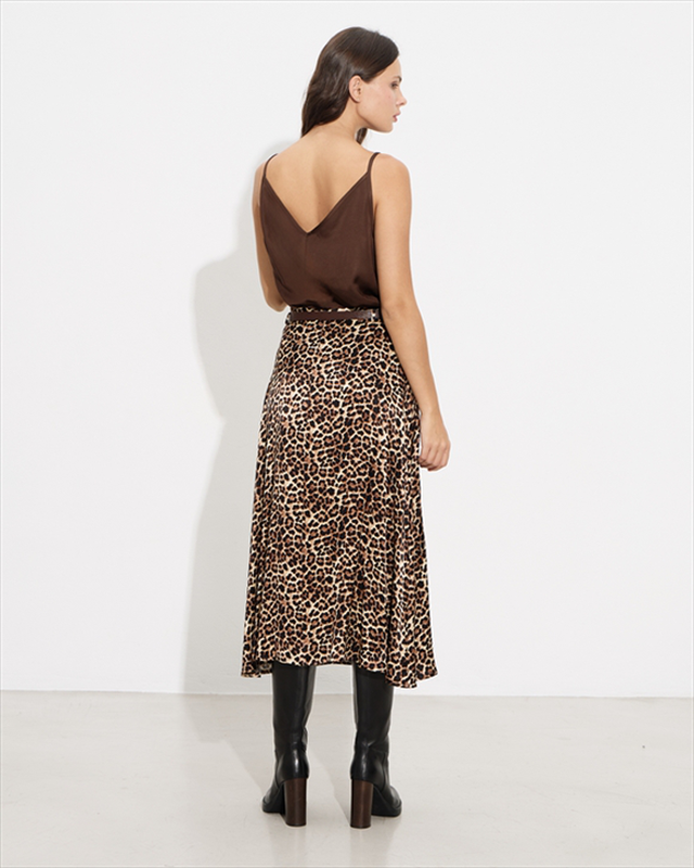 Midi skirt satin animal print-null