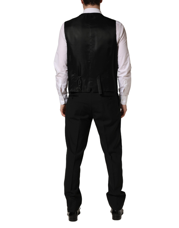 Black wool silk saxophone slim fit 3pc suit-null