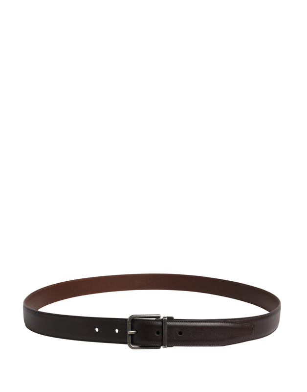 Men brown classic leather metal buckle belt-null