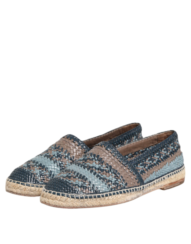 Blue gray woven leather buffalo espadrille shoes-null