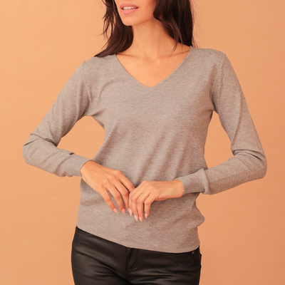 Lydia v-neck soft knit - grey, Grey, medium
