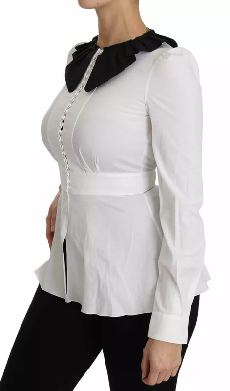 Black white decorative buttons tops shirt blouse-null
