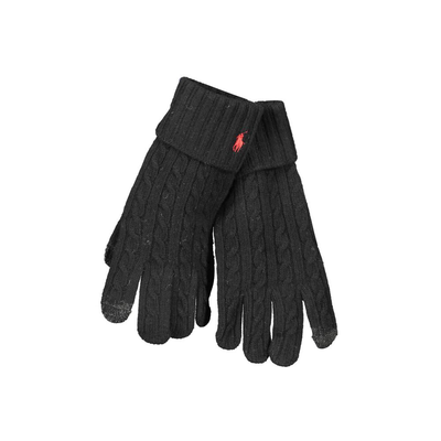 Black wool men's glove, Black, medium
