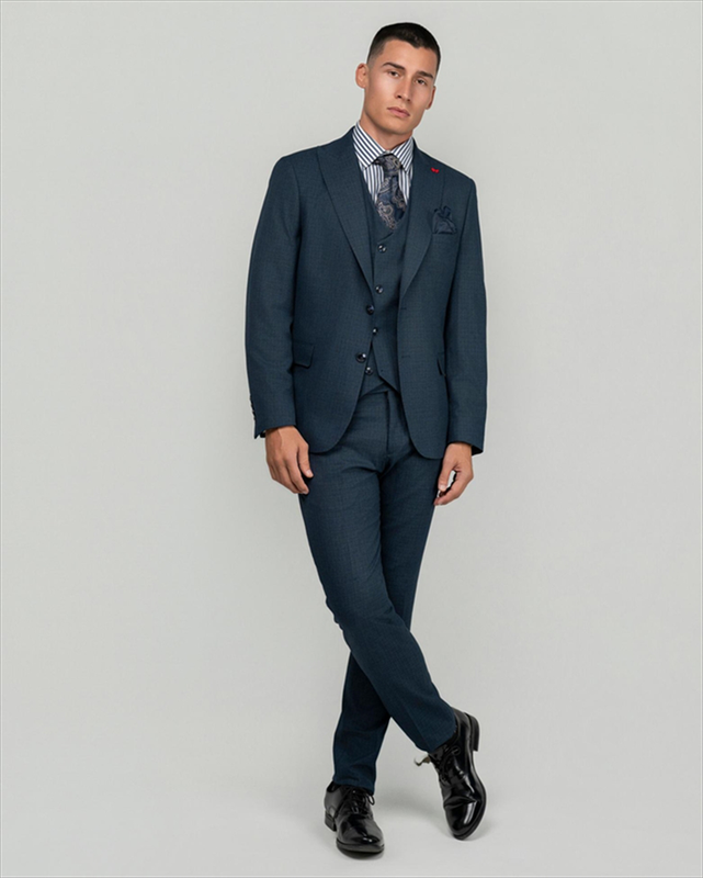 Dzine elastic 3piece slim fit suit in patterned-null