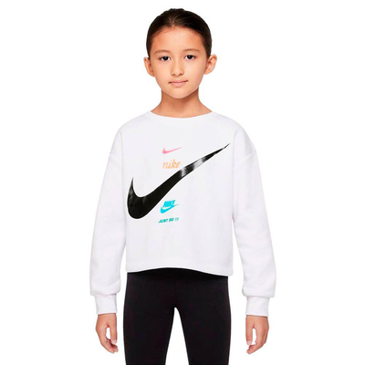 Nike little girls fleece boxy crew, White, medium