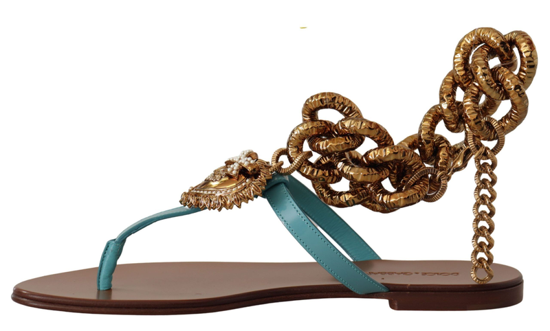 Blue leather devotion flats sandals-null