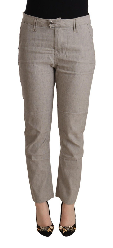 Light gray linen blend mid waist tapered pants-null
