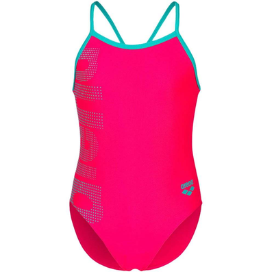 Girls logo one piece swimsuit, Rose Quartz, medium