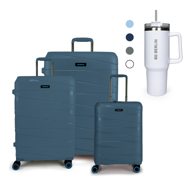Bg berlin - ted set of 3 luggages & Bg Tumbler Gift (4 wheel) 55cm/20in, 66cm/24in, 76cm/28in suitcases, mint image number null