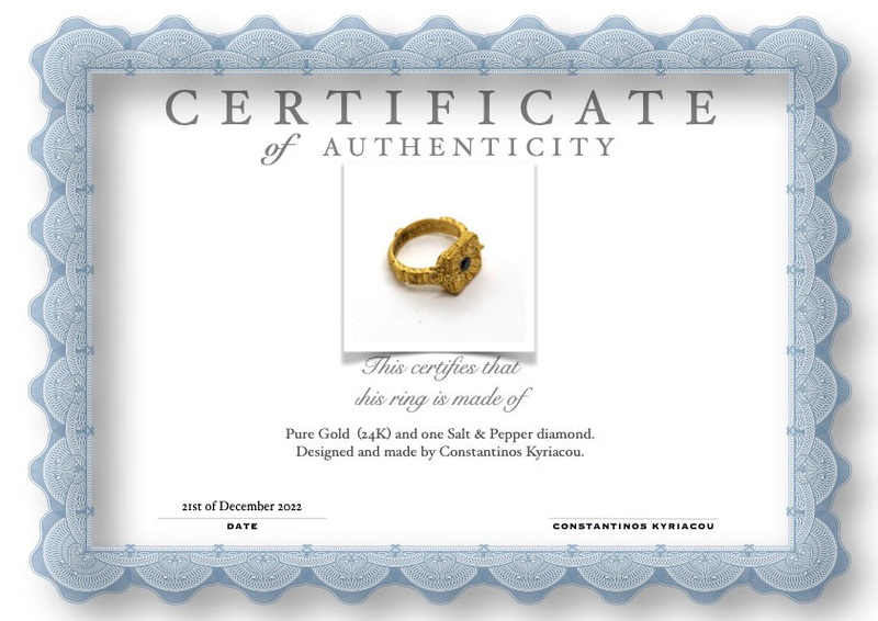 Ring pure gold 24ct with salt and pepper diamond - 'all that is' collection 1017-null
