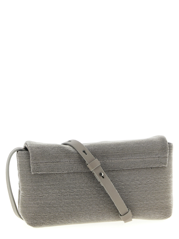 Silver leather clutch bag-null