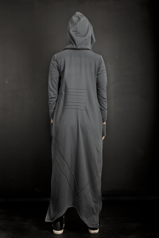 Cyberpunk long coat with hood/futuristic zipper women's jacket-null