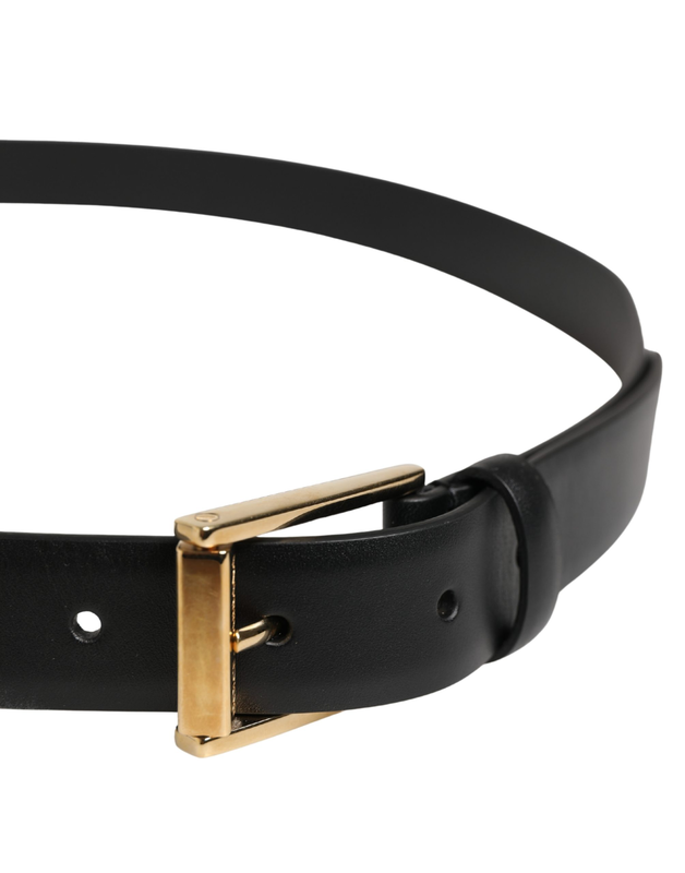 Men black classic leather metal buckle belt-null