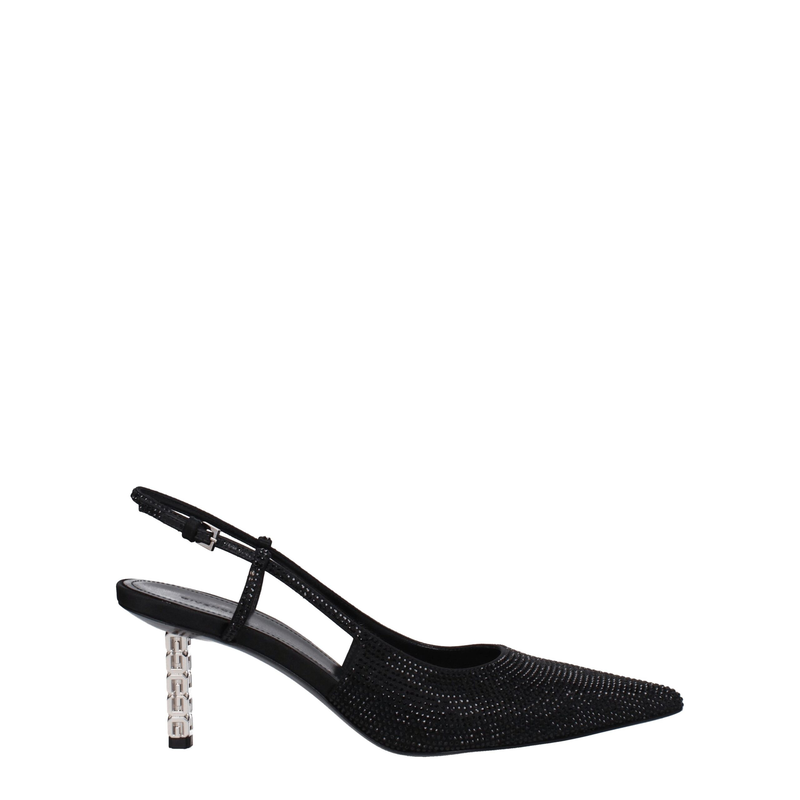 Black fabric high heel pumps-null