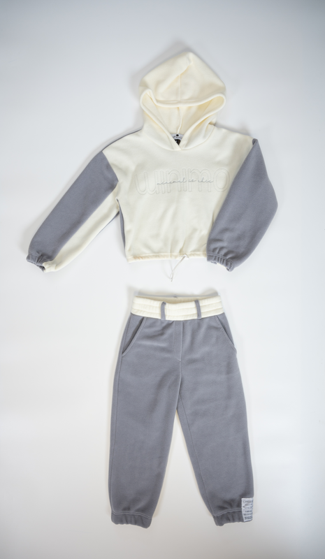 Color-block fleece set hoodie ice grey-null