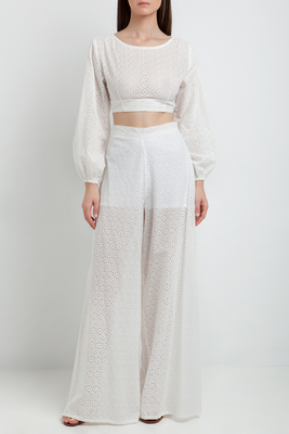 Lace broderie trouser, White, medium