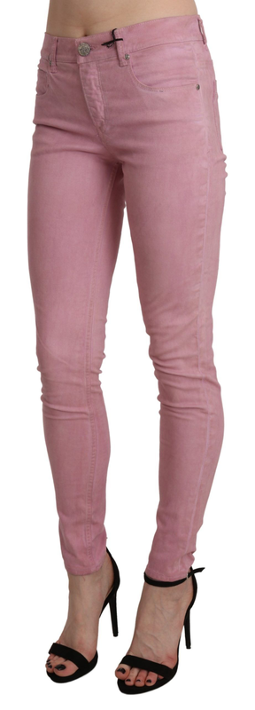 Pink mid waist skinny stretch  denim pant-null