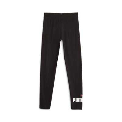 Essentials logo girls leggings, Black / Peach, medium