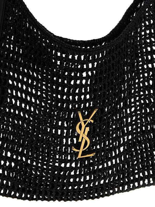 Black raffia shoulder bag-null