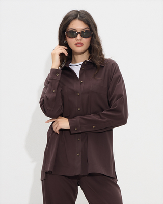 Shirt cupro oversized, Brown, medium
