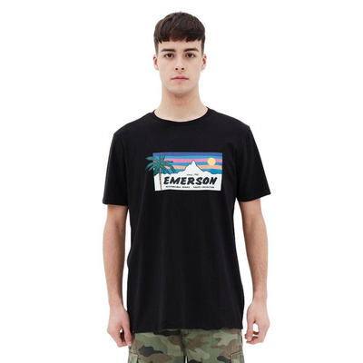 Graphic palm mens short sleeves t-shirt, Black, medium