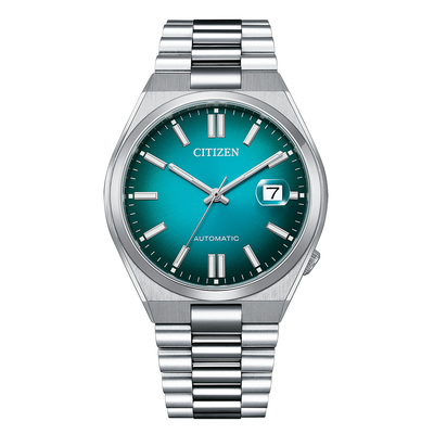Citizen tsuyosa 40mm automatic Gents watch lake green dial for men, analogue, stainless steel, silver strap &ndash; nj0151-88x, , medium