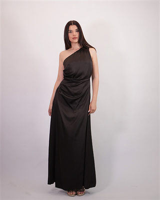 Satin onesleeve dress 6097, Brown, medium