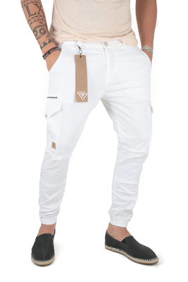 Stefan cargo trousers with pocket zip, White, medium