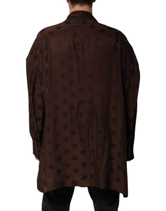 Brown polyester logo monogram coat jacket-null