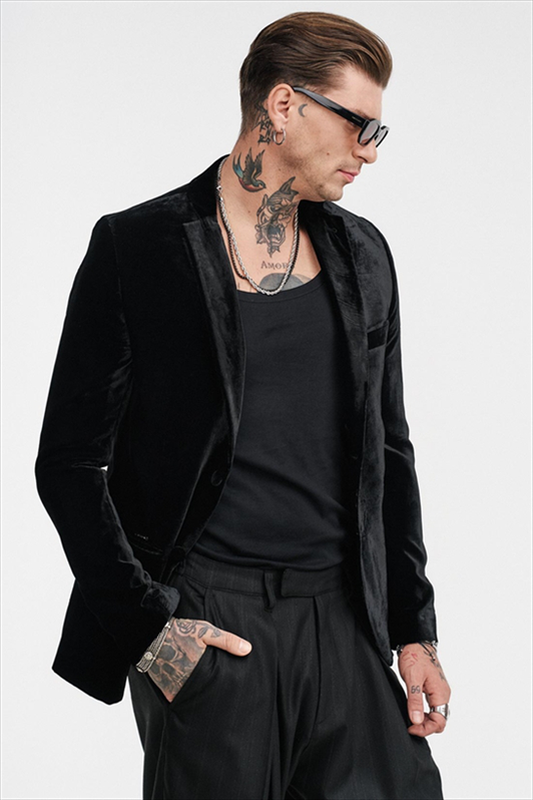 Stefan velvet elastic slim fit blazer-null