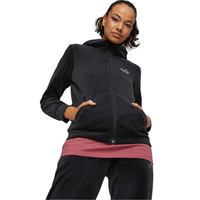 Puma ssentials+ velour full-zip hoodie, Black, medium