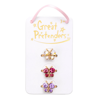 Great pretenders boutique butterfly gem rings, 3pcs, , medium