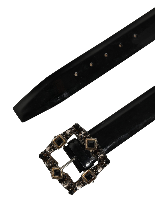 Black leather crystal metal buckle belt-null