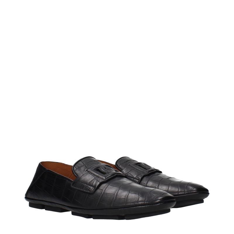 Black leather slip-on loafers-null