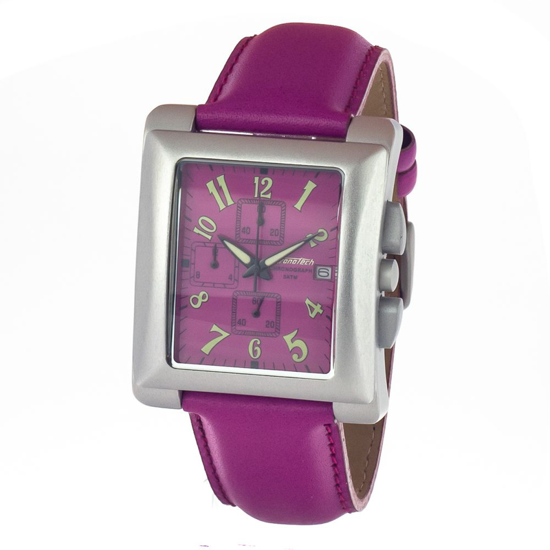 Purple leather dress watch-null