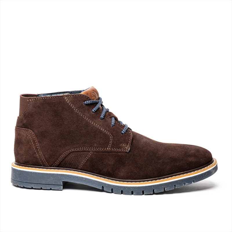 Boston ankle height desert boots with blue outsole image number null