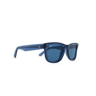 OJO sunglasses classic handmade crystal blue frame and temples with nylon blue reverse lenses rx, , medium